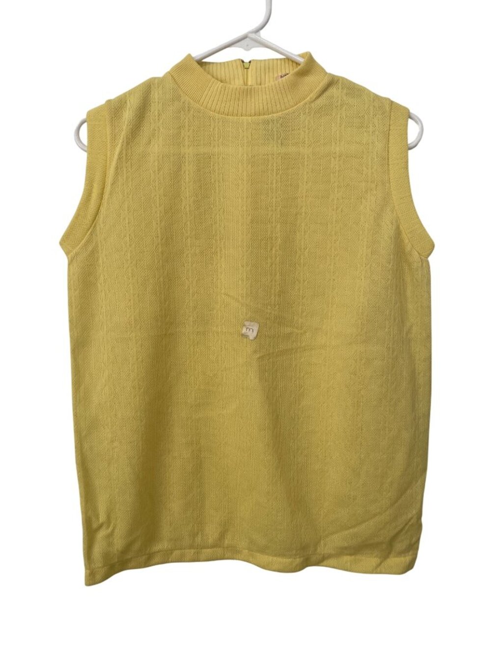 Vintage Society Top Medium Mock Neck Sleeveless Yellow Polyester Deadstock NEW